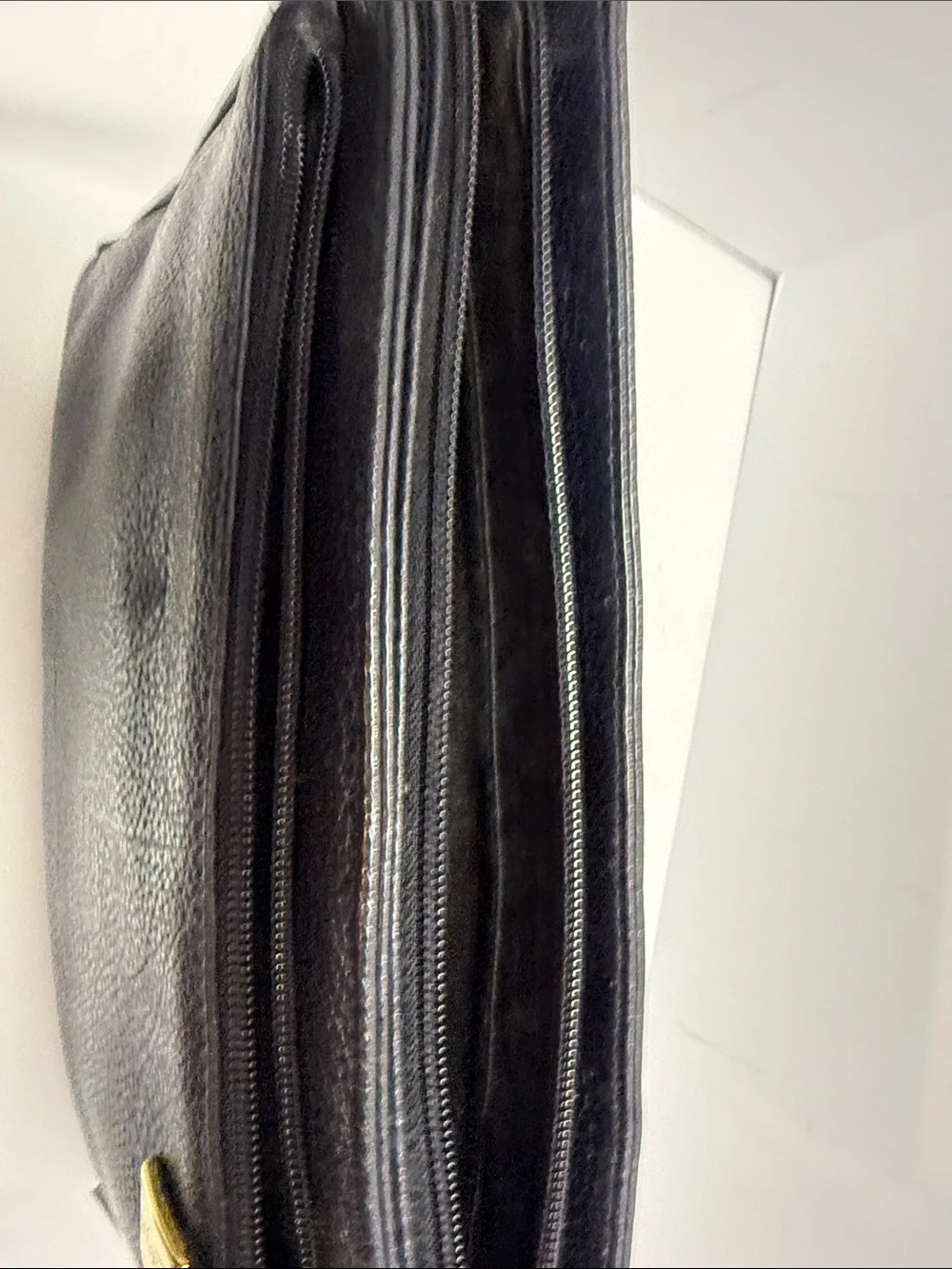 Susan Gail Navy Leather Shoulder Bag with Gold Accents